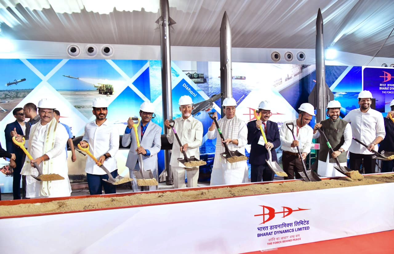 Hon’ble Raksha Mantri lays foundation stone for BDL’s new naval systems manufacturing facility at T. Sirasapalli, AP
